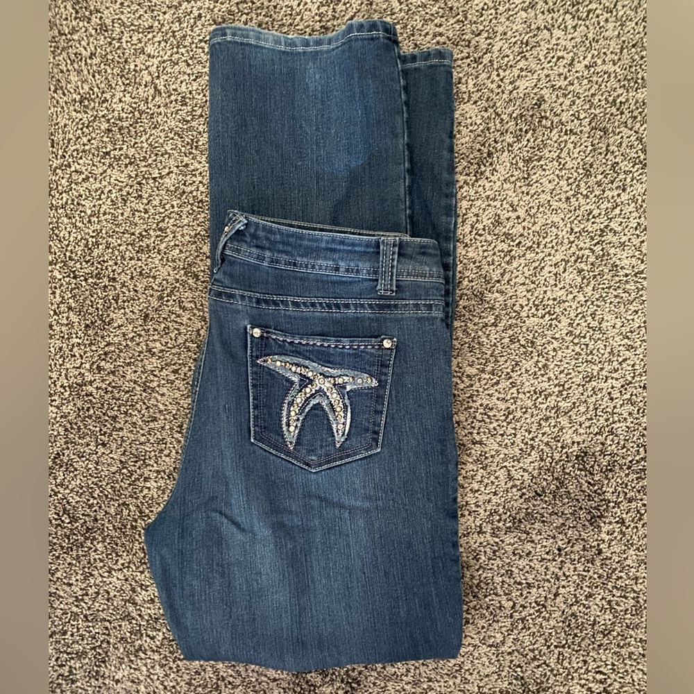 Daniel Jeans 13 14 Stretch Blue Denim Bling Rhinestone Accents